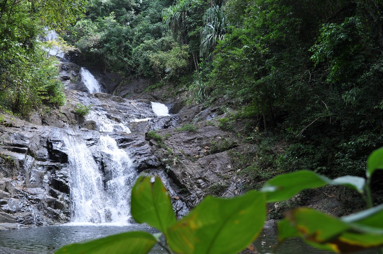 The water cascading from the forest in the Lampi waterfalls, Phuket