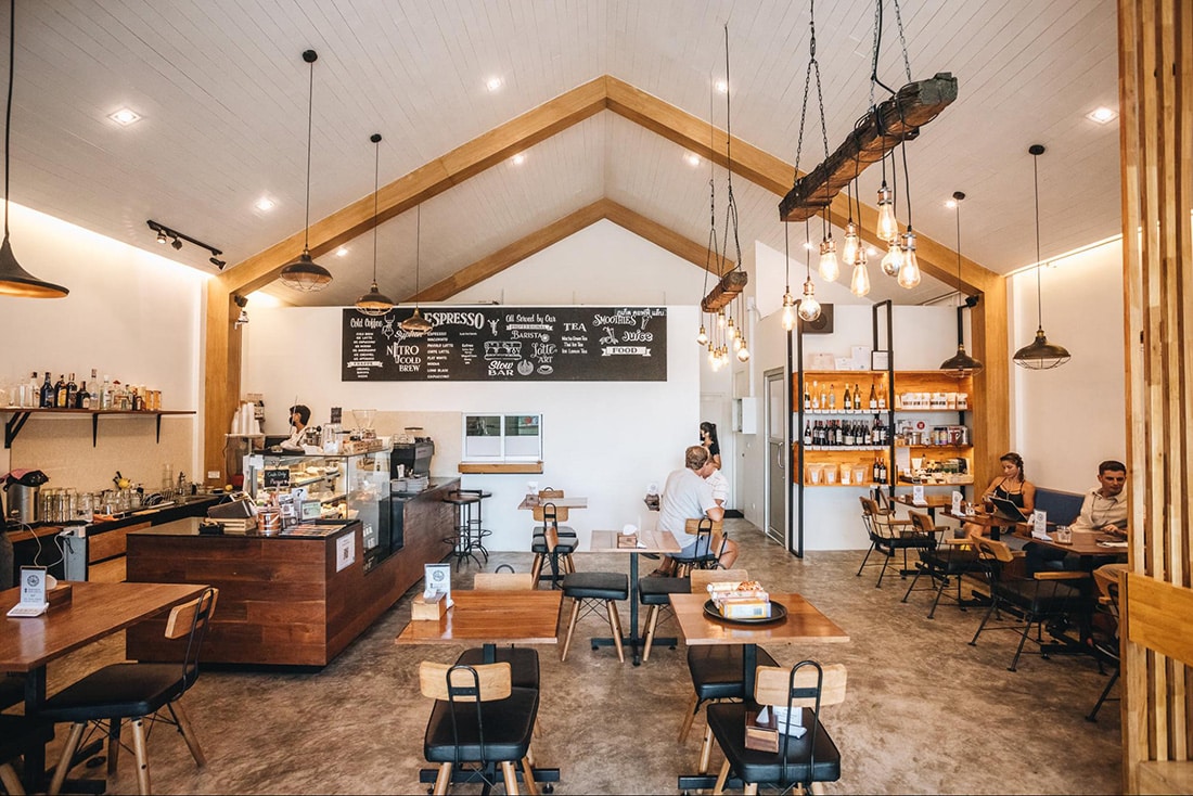 The minimalist interior of the Phuket Coffee Lab