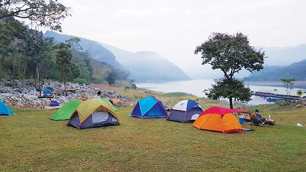 Colorful camping tents in the Mae Ping National Park