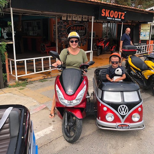 A woman with a sidecar scooter at the Skootz Hua Hin rental