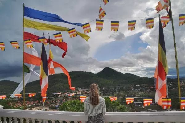 Red Flags at the top of Wat Khao Sanam Chai