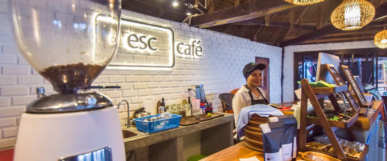 Hot coffee brewing at Escape Cafe