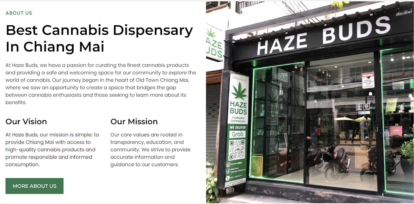 The Haze Buds’ Mission and Vision statement and storefront photo.