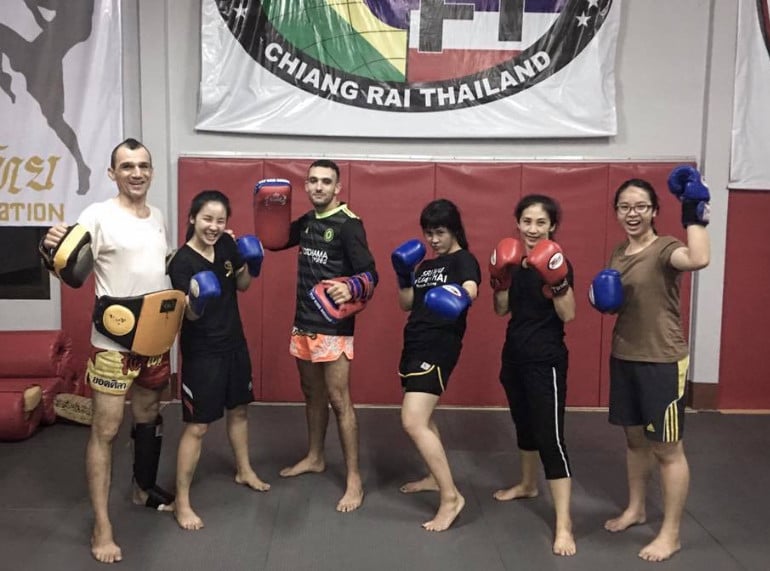 A group of trainers at Sri Wai Muay Thai gym
