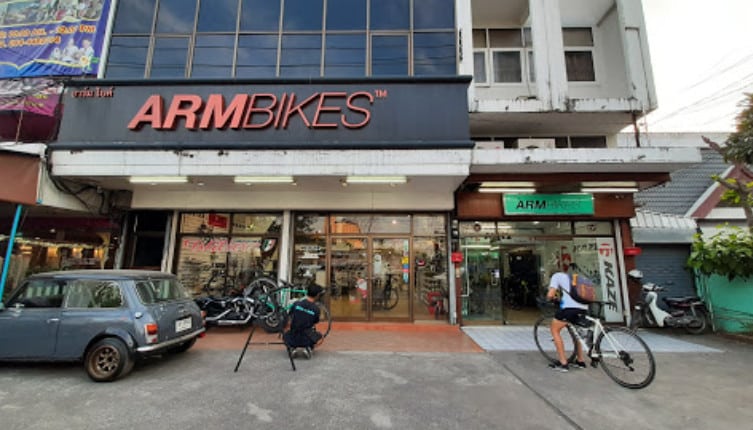 Outside the Arm Bikes store in Chiang Mai