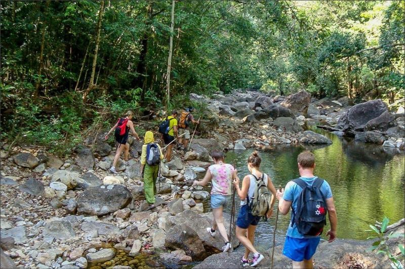 A group of tourists enjoying a forest trek in Koh Lanta