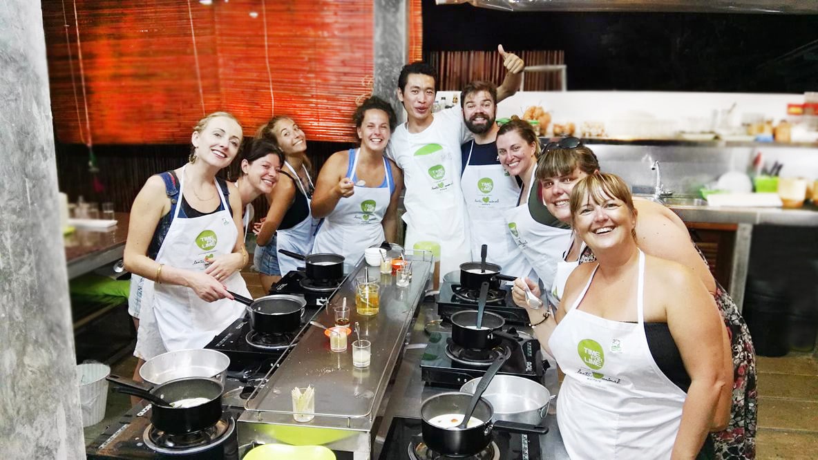 A group of students at Time for Lime Cooking School