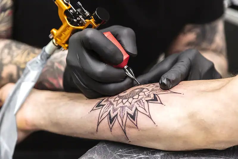 The artist making tattoo at Thai Lamai Tattoo, Koh Samui