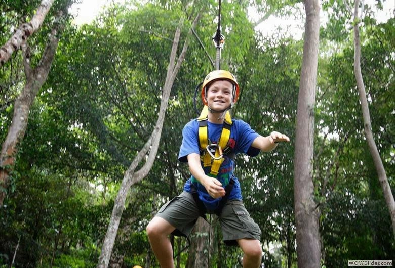 A Kid Ziplining at Flying Hanuman Flying Hanuman, Phuket